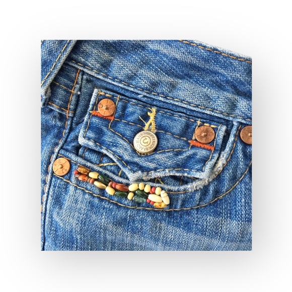 HTF: new True Religion ❉ Joey Vintage Beaded Cropped Crop Jeans ❉ Saddle Back 25 - Picture 10 of 17